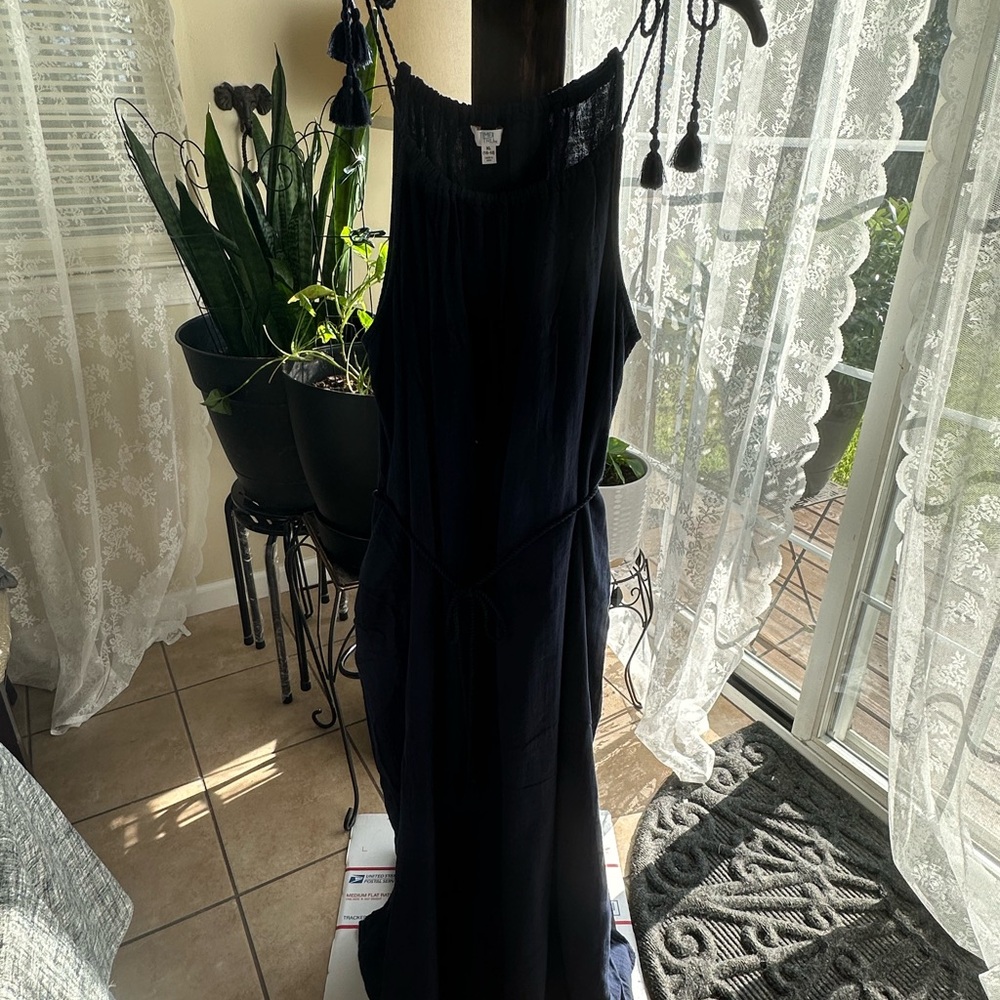 Time and Tru Navy Maxi Dress XL Sleeveless Adjustable Straps Pockets